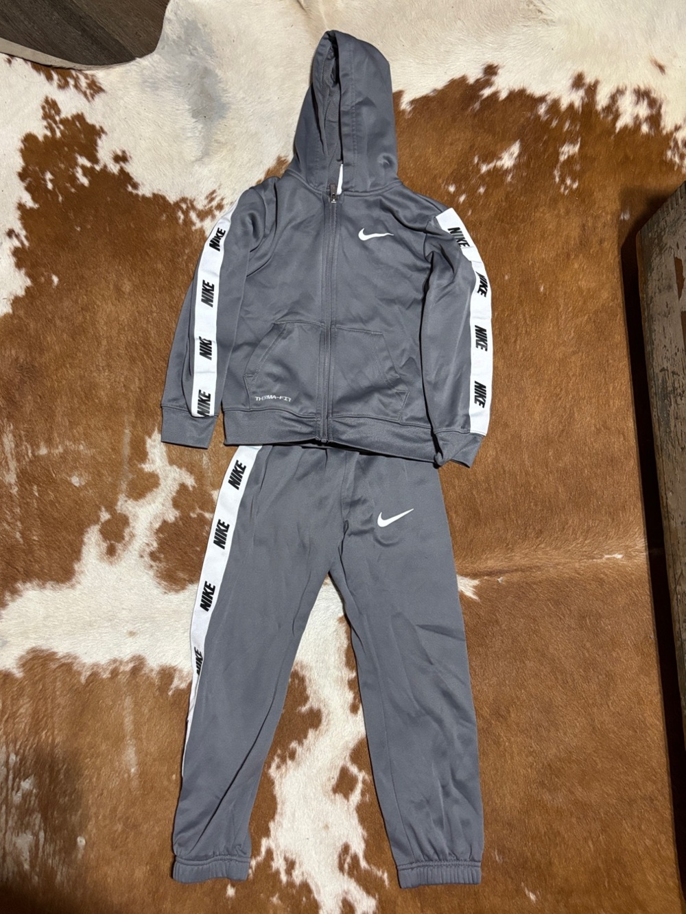 Nike Gray Kids Hoodie & Joggers Set with White Logo Tape